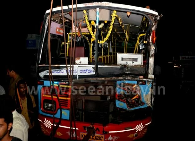 10 persons injured as the bus hit the truck from the back
