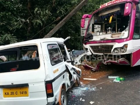 Eight injured in a Tourist bus-Omni head on collision