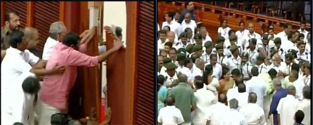 Kerala budget: LDF, Yuva morcha members protest in assembly
