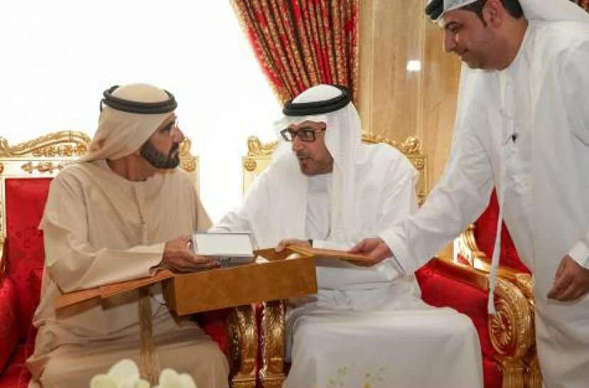 Mohammad receives copy of ‘The Mirage’ by Al Suwaidi